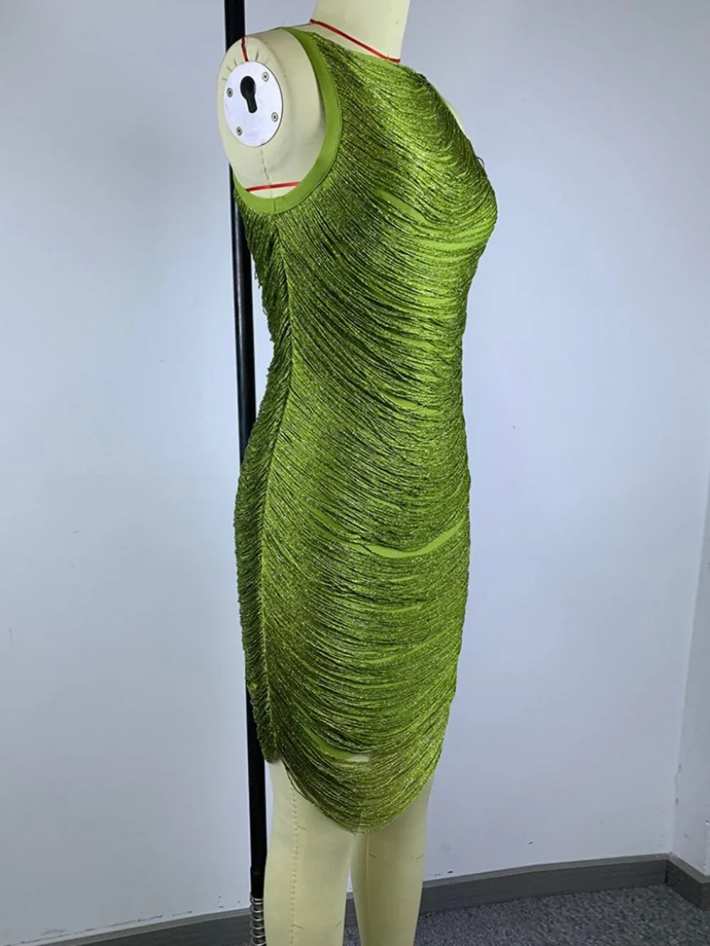 Sexy Lime Green Fringe Layered Sleeveless Bodycon Cocktail Mini Dress